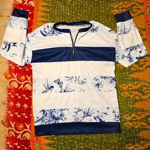 ☀️Blue and White Floral Long Sleeve Shirt